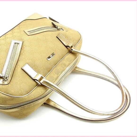 SALE! Vintage Gucci Princy GG Logo Gold Bowler Boston Bag Satchel Canvas Leather - Picture 14 of 16